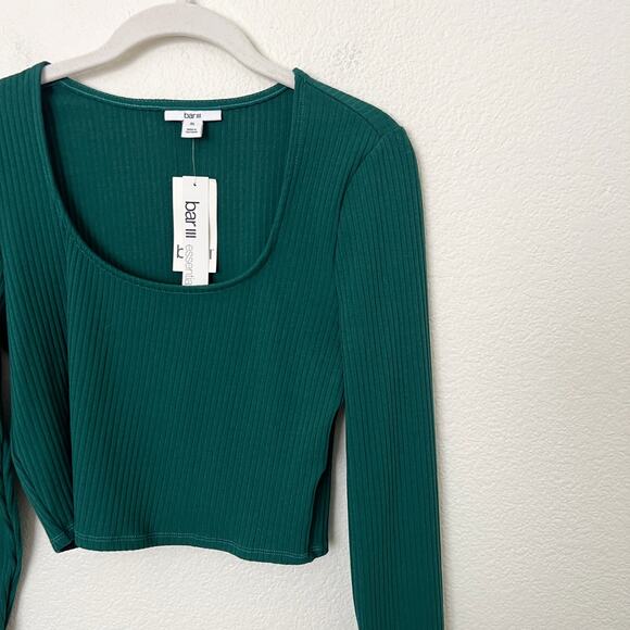 [Bar III] Forest Green Rib Knit Bodycon Scoop Neck Long Sleeve Shirt NWT Size XL - Picture 7 of 9
